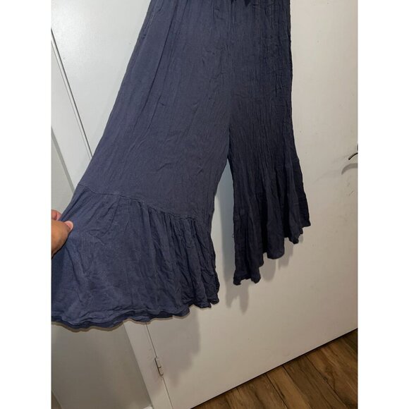 Elan  Navy Blue Off-Shoulder Ruffle Hem & Elastic Waist Women's Jumpsuit Size L - Picture 3 of 9